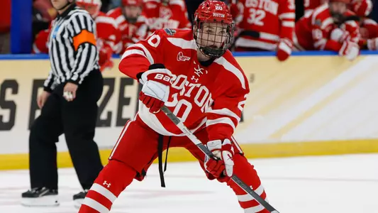 Lane Hutson skating at the Frozen Four