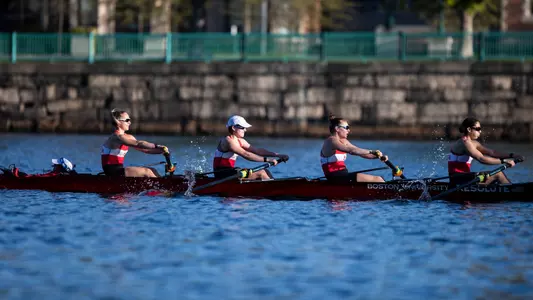 Photo of the Lightweight Rowing Four racing against Stanford.
