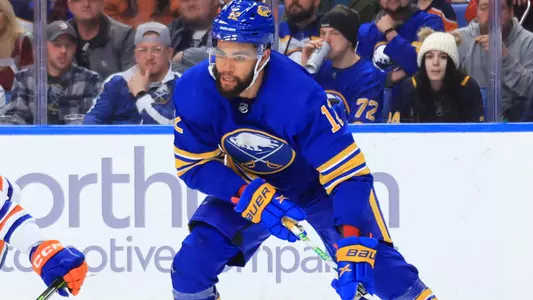 Jordan Greenway skating with the Buffalo Sabres