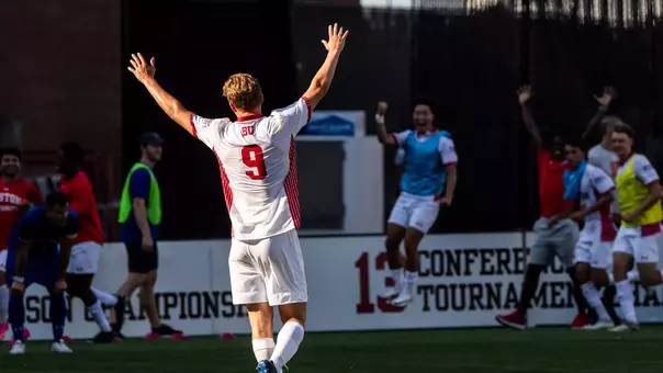 Alex Bonnington celebrates his first collegiate goal in Terrier Tailgate game vs. UMass Lowell