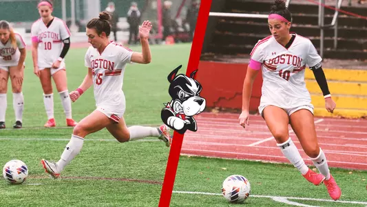 Side-by-side photos of Giulianna Gianino and Abby McNulty playing soccer.