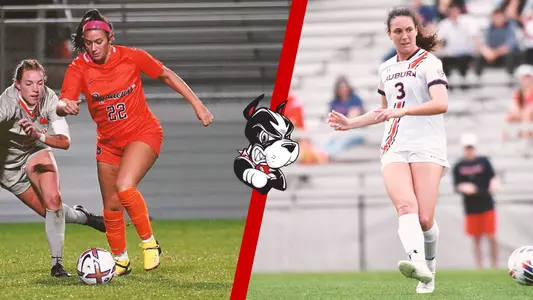 Photos of Gianna Savella (left) and Helene Tyburczy (right) playing soccer with their previous schools.