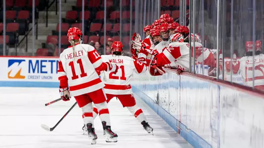 BU celebrates goal vs Northeastern