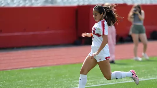 Photo of women's soccer freshman Juliana Osterman at Nickerson Field.