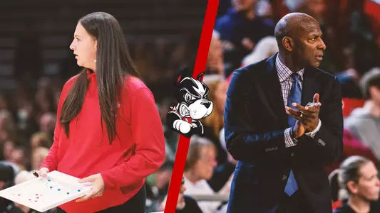 Graphic shows Melissa Graves on the left side and Joe Jones on the right side coaching their respective basketball teams