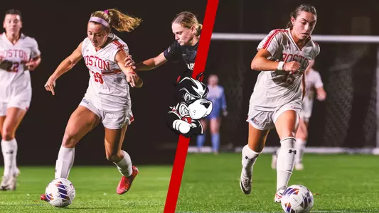 Photo of women's soccer's 2024 Academic All-Patriot League honorees Morgan Fagan (left) and Giulianna Gianino (right).