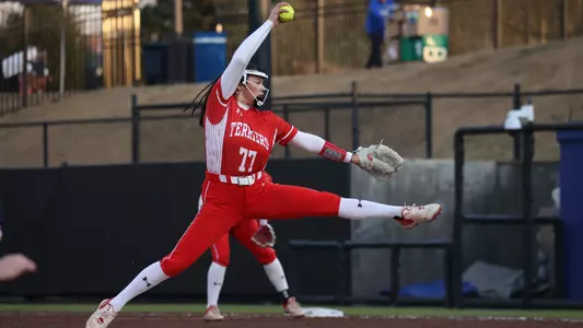 Kasey Ricard is in the middle of her pitching motion in a game against Villanova at Duke.