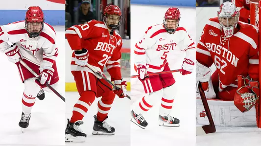 Action photos of Macklin Celebrini, Lane Hutson, Tom Willander and Mathieu Caron