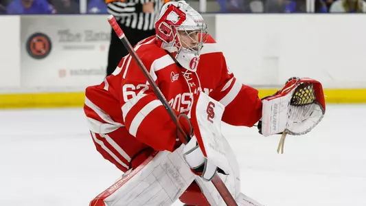 Mathieu Caron playing goaltender
