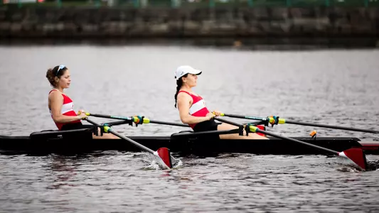 Photo of a Lightweight Rowing Double training on the Charles River.