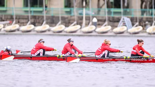 Women's Lightweight Rowing varsity 4+ boat races down the Charles River