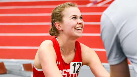 Vera Sjöberg smiling at the Patriot League indoor championship