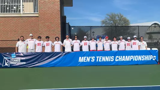2024 BU men's tennis group huddle NCAA photo