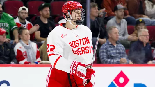 Aiden Celebrini playing hockey