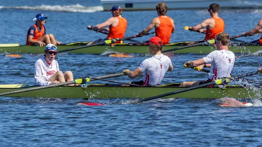 Photo of the BU Men's Rowing Third Varsity 8 racing at the IRA Championship.