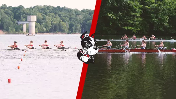 Photos of the Women's Rowing (left) and Lightweight Rowing (right) fours competing at their respective national championships.