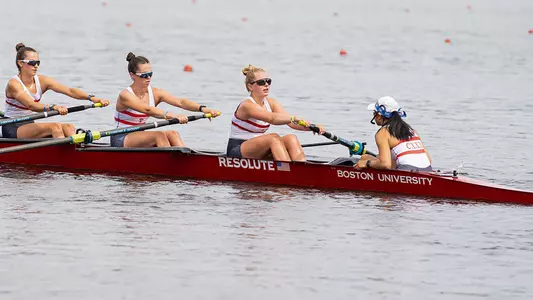 Photo of BU lightweight rowing senior Maecy Rickman cooling down after a race at the IRA Championship.