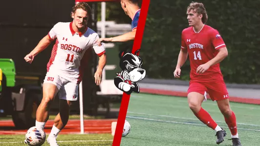 Andrew Rent - Quin DeLaMater are separated by a red line in a All-PL Preseason honoree graphic