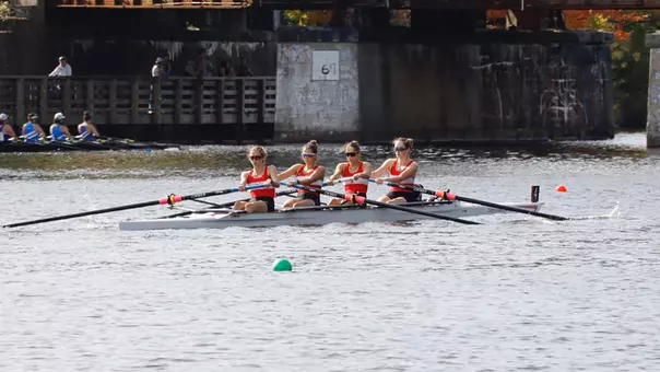Photo of the BU Lightweight Rowing Championship 4+ at the Head of the Charles.