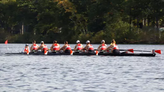 Photo of the BU Women's Rowing Championship 8 at the Head of the Charles.