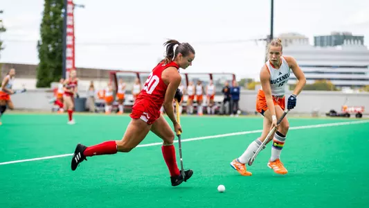 Caroline O'Brien dribbling against Bucknell