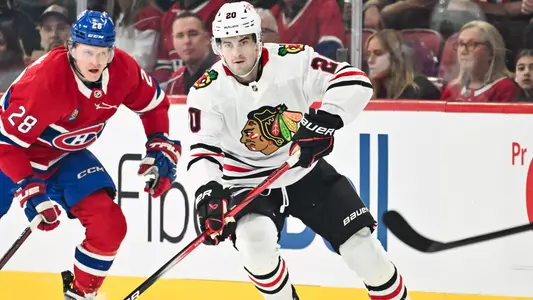 Ryan Greene skating for the Chicago Blackhawks