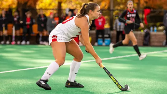Caroline O'Brien handles the ball against Fairfield in the NCAA Tournament