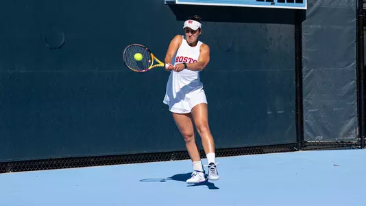 Gabriella Mikaul hits a backhand at UNC