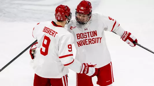 Charlie Trethewey and Sacha Boisvert celebrate a goal