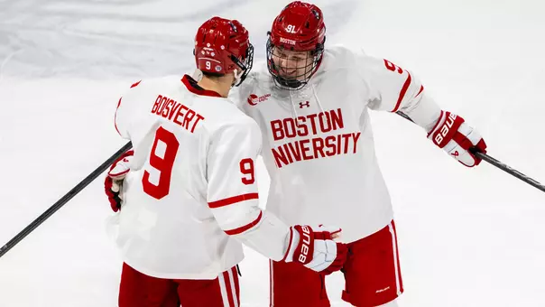 Charlie Trethewey and Sacha Boisvert celebrate a goal