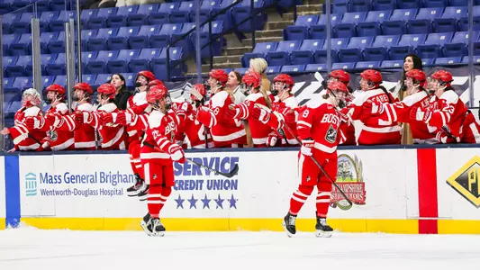 BU celebrates a goal at UNH