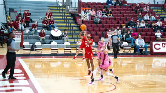Photo of women's basketball sophomore Sisi Bentley shooting a layup at Colgate.