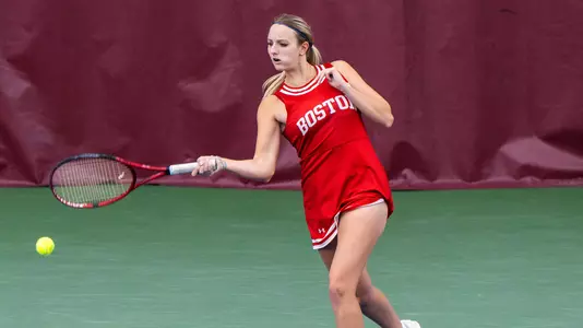 Blanka DeMicheli hits a forehand at Harvard