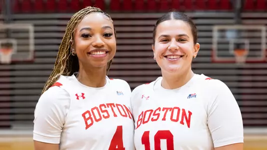 Class photo of the women's basketball 2024-25 seniors: Natalie Jasper (left) and Alex Giannaros (right)
