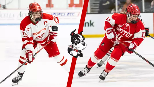 Tamara Giaquinto playing hockey next to Sydney Healey playing hockey