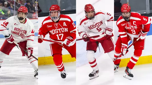 Action photos of Cole Hutson, Quinn Hutson, Tom Willander and Ryan Greene