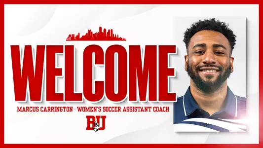 Photo welcoming Marcus Carrington to BU women's soccer as an assistant coach.