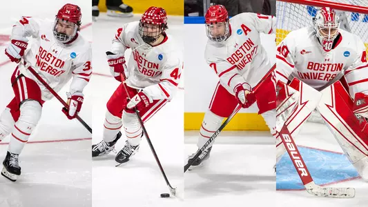 Four action photos - Cole Eiserman, Cole Hutson, Quinn Hutson and Mikhail Yegorov