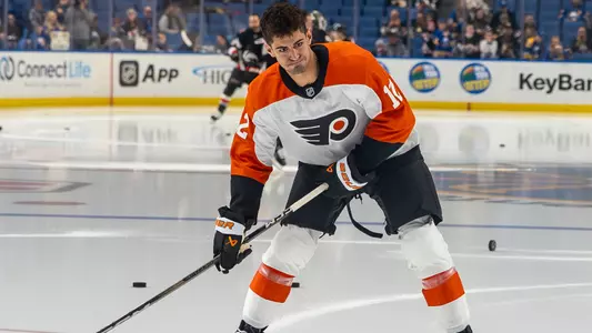 Devin Kaplan skating for Flyers during pregame warmups