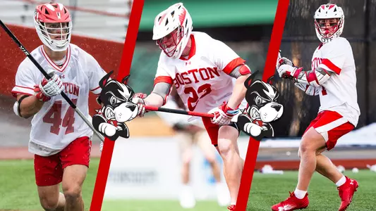 Photos of Connor Kehm, Madden Murphy and Jimmy O'Connell playing lacrosse