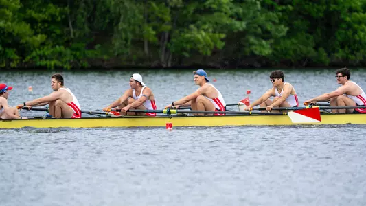 Photo of the BU Men's Rowing Fourth Varsity 8+ racing at the Eastern Sprints.