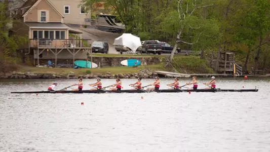 Women's rowing varsity 8 at the 2025 Eastern Sprints rowing on Lake Quinsigamond