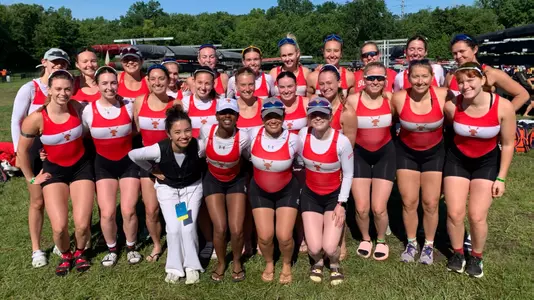 2025 BU women's rowing team photo at the NCAA Championship