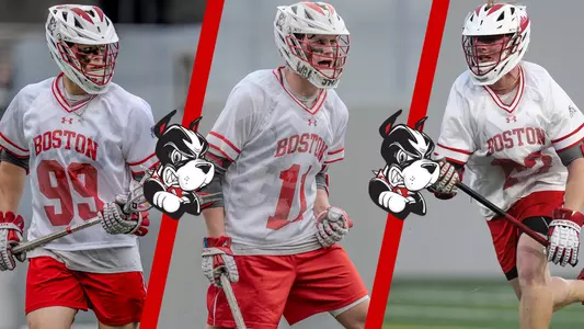 Photos of Andrew Pape, Timothy Shannehan and Madden Murphy playing lacrosse