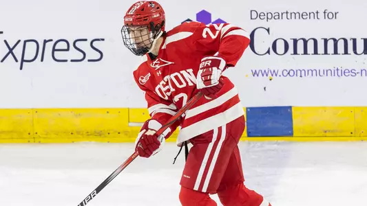 Aiden Celebrini playing hockey