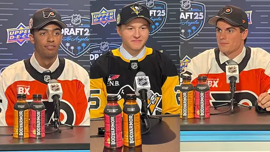 NHL Draft press conference photos of Carter Amico, Charlie Trethewey and Jack Murtagh