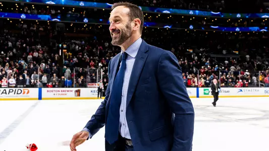 Jay Pandolfo smiles after the Terriers won the 2025 Beanpot