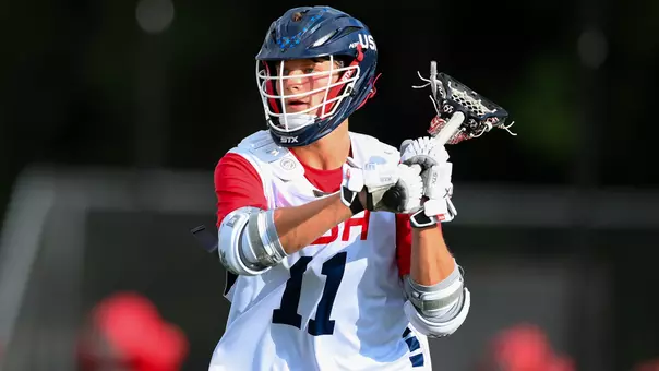 Timothy Shannehan playing lacrosse for Team USA