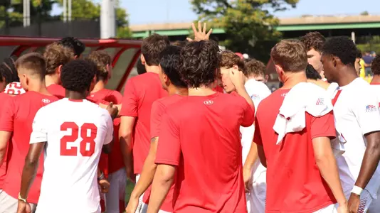2025 Boston University men's soccer huddle