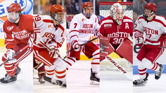 Action photos of Jack Eichel, Clayton Keller, Charlie McAvoy, Jake Oettinger and Brady Tkachuk